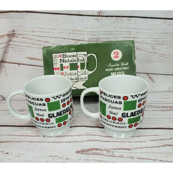 Vintage Never Used Open Box Holt Howard Merry Christmas Around The World Mugs - Picture 3 of 11